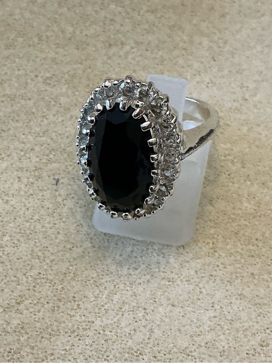 Jewelry - Sterling Silver Black Onyx Halo Ring - size 9